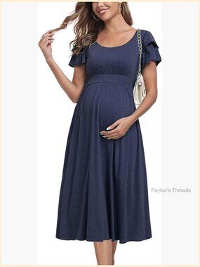 Ruffle Short Sleeve Maternity Dress High Waisted Midi Spring Baby Shower